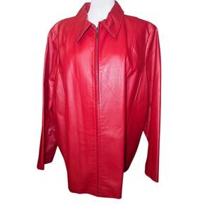 Maggie Barnes Vintage Y2K Red Genuine Leather Zip Front Jacket, Plus Size 3X